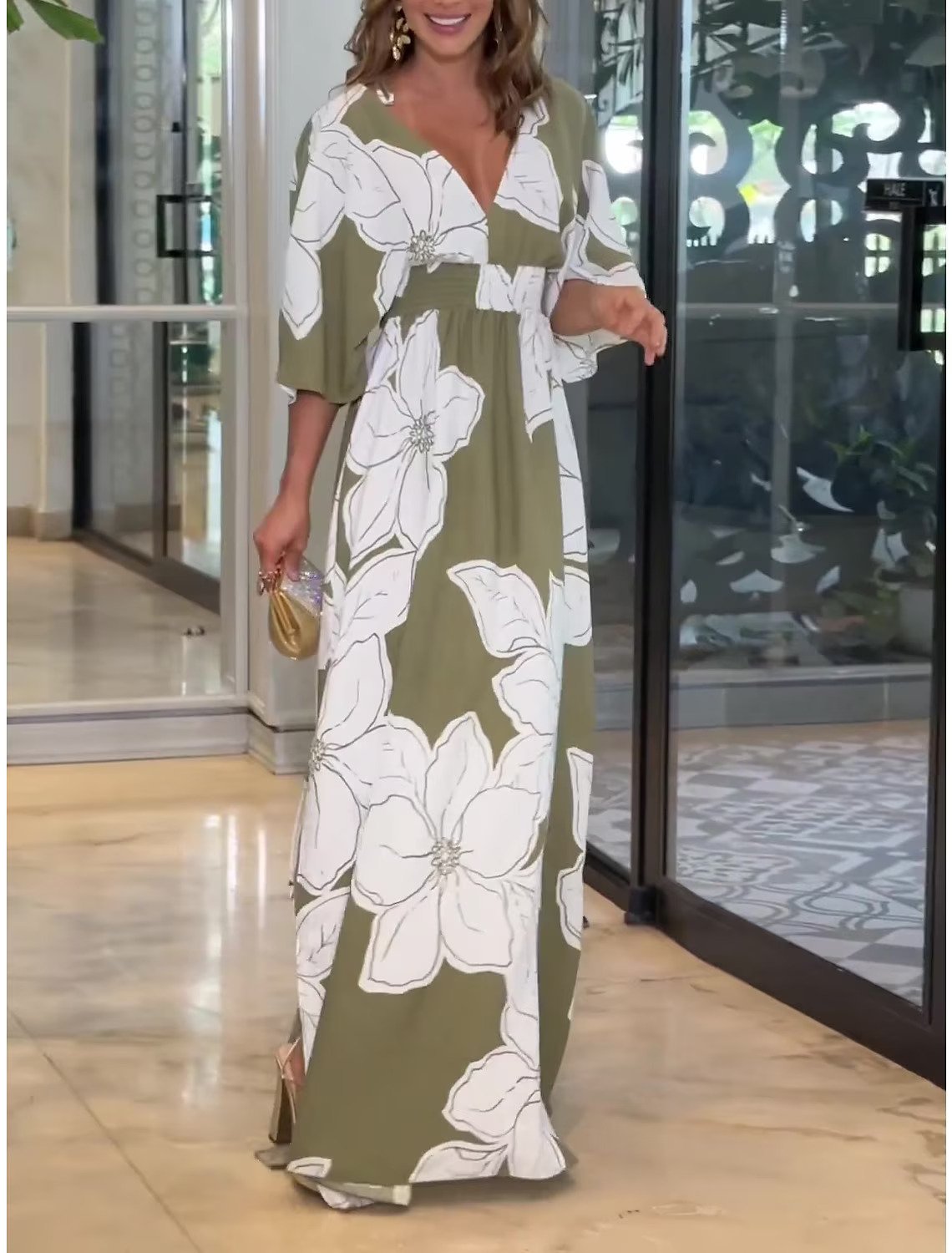 Women's Summer Casual Boho Dress Floral V Neck Tassel Bohemian Midi Dresses