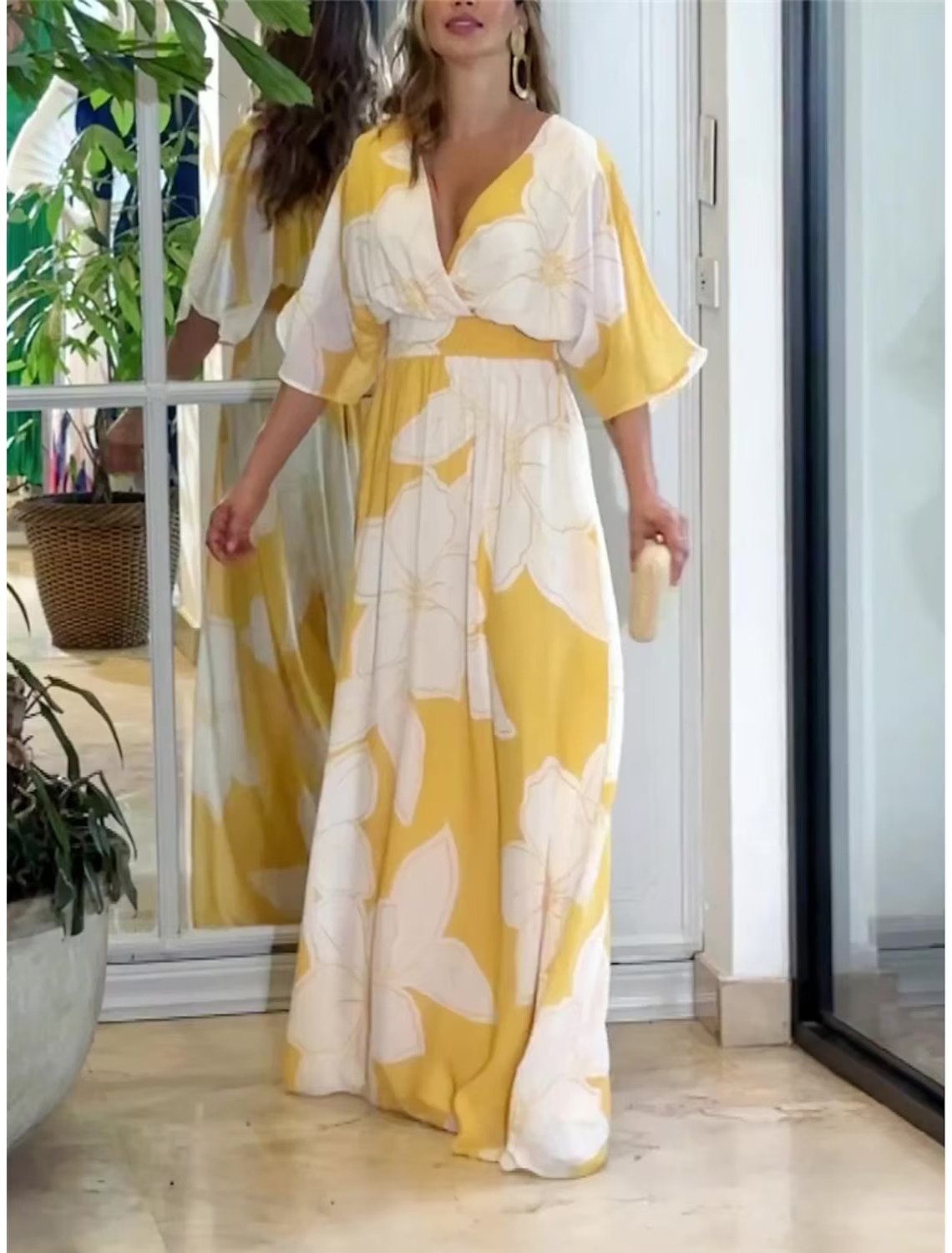 Women's Summer Casual Boho Dress Floral V Neck Tassel Bohemian Midi Dresses