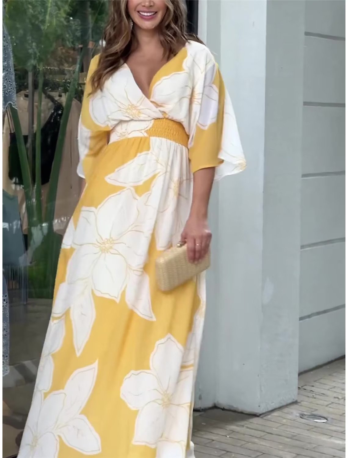 Women's Summer Casual Boho Dress Floral V Neck Tassel Bohemian Midi Dresses