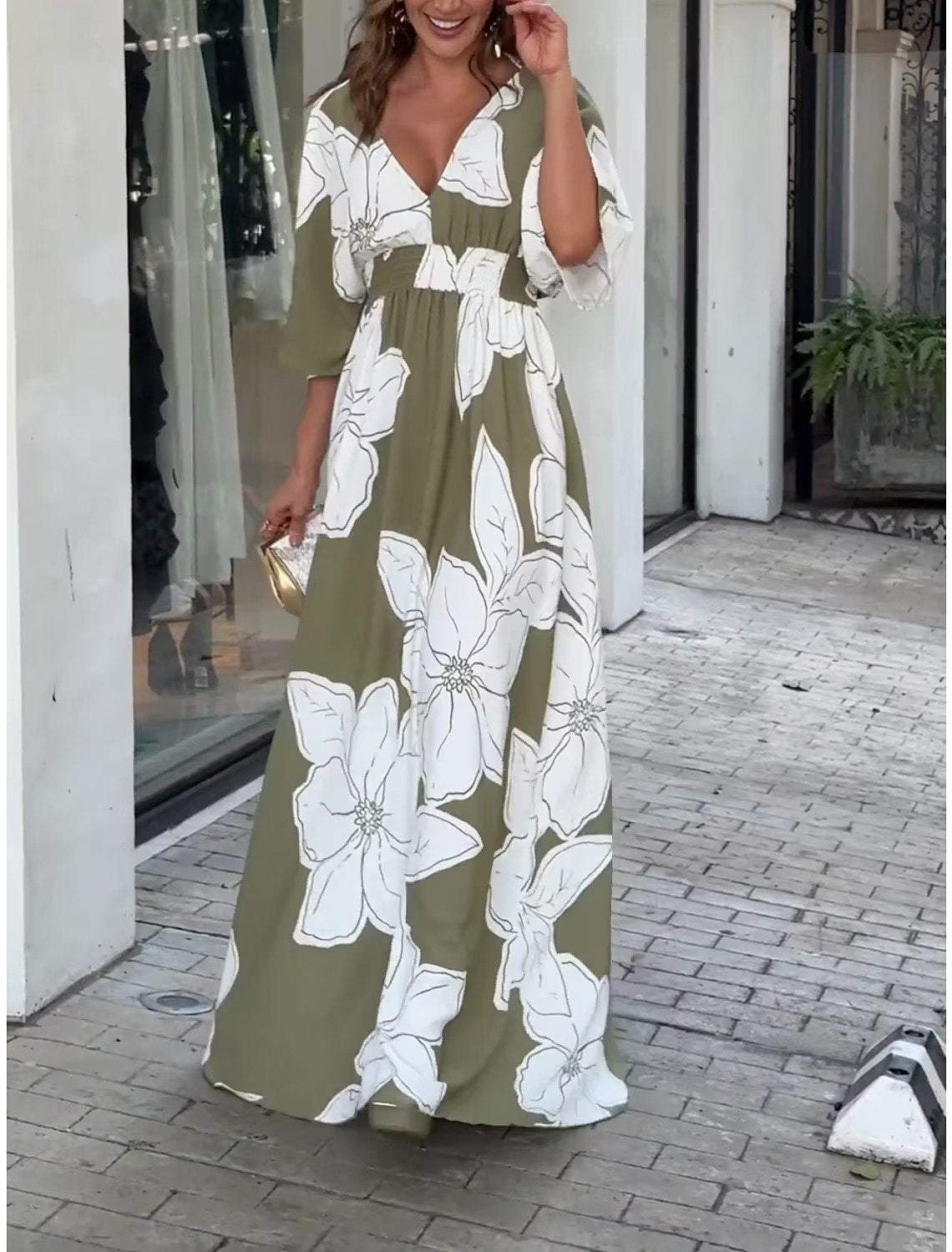 Women's Summer Casual Boho Dress Floral V Neck Tassel Bohemian Midi Dresses