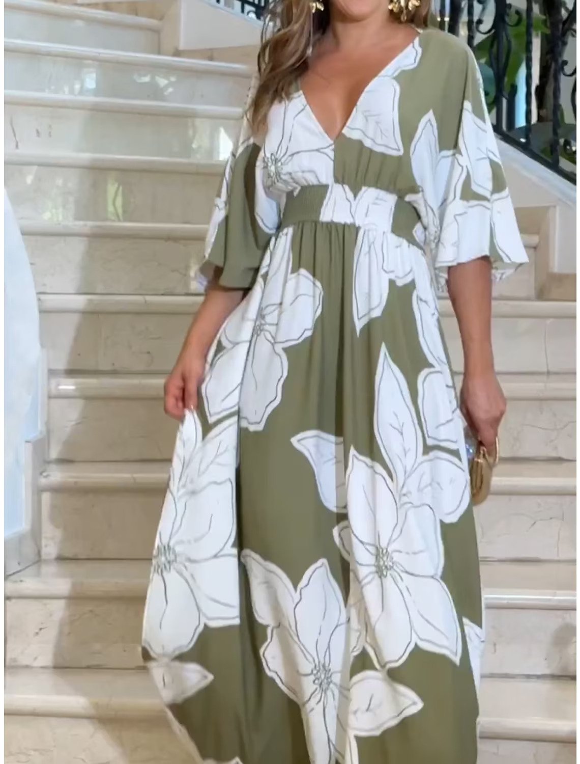 Women's Summer Casual Boho Dress Floral V Neck Tassel Bohemian Midi Dresses