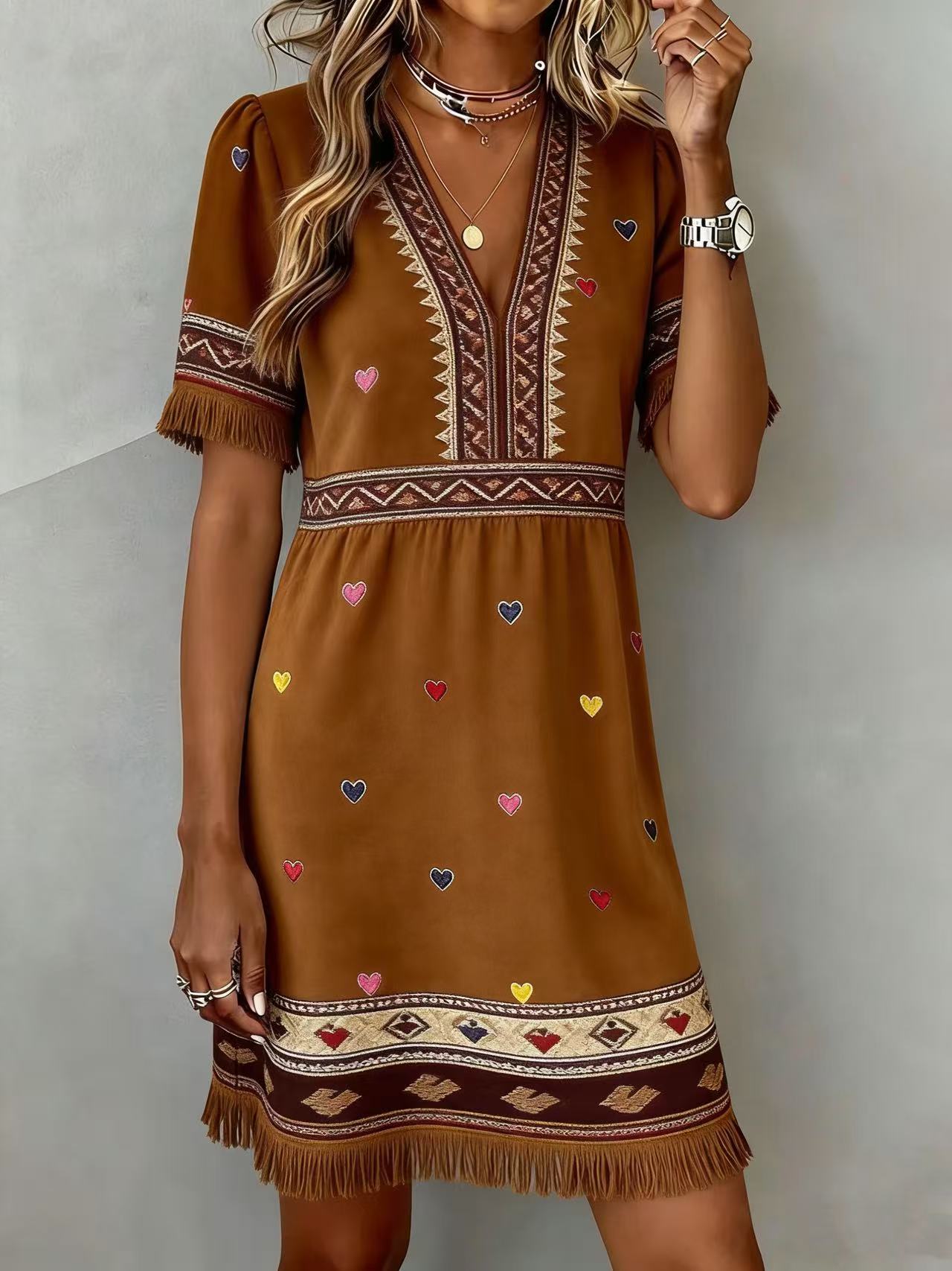 [Copy]Colorful Heart Print V-Neck Dress