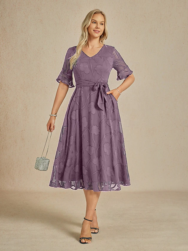 Women's Maxi Dress Cocktail Dress Wedding Guest Dress Semi Formal Dress A Line Dress Elegant Work Birthday Flutter Sleeve Wedding Guest Cocktail Party Formal Evening Regular Fit Solid Color Plain