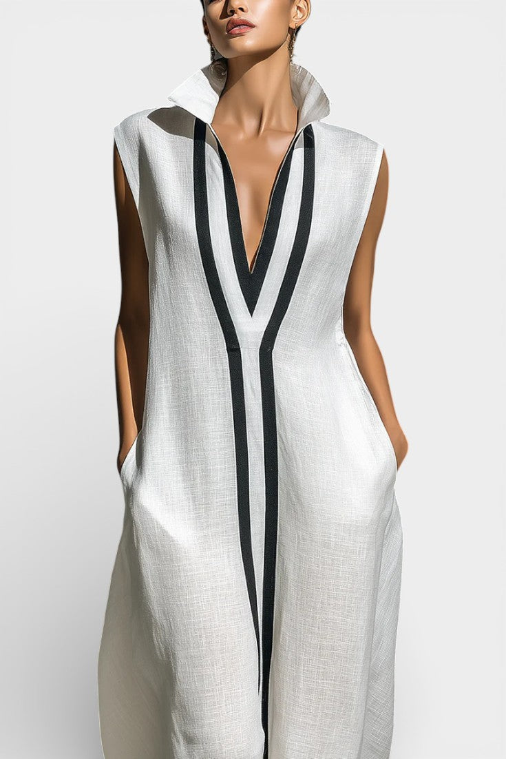 Graphic Sleeveless Maxi Jumpsuit with Contrasting Trim