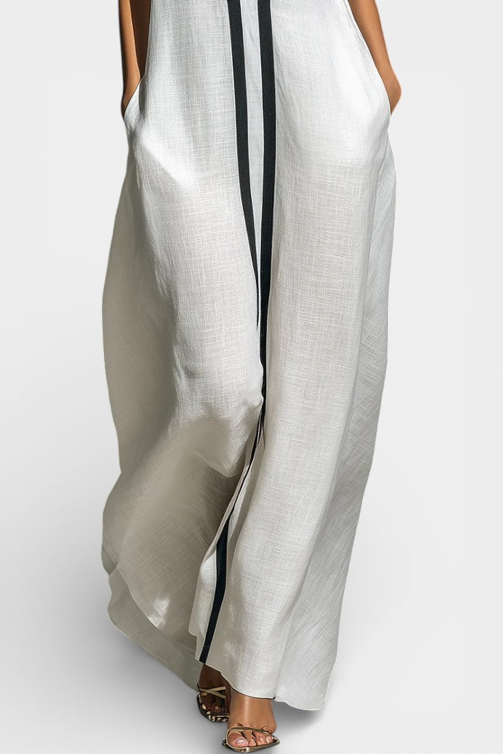 Graphic Sleeveless Maxi Jumpsuit with Contrasting Trim