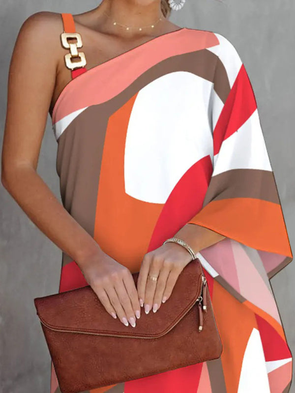 Blue Zone Planet |  Print Diagonal Neck Strapless Dress