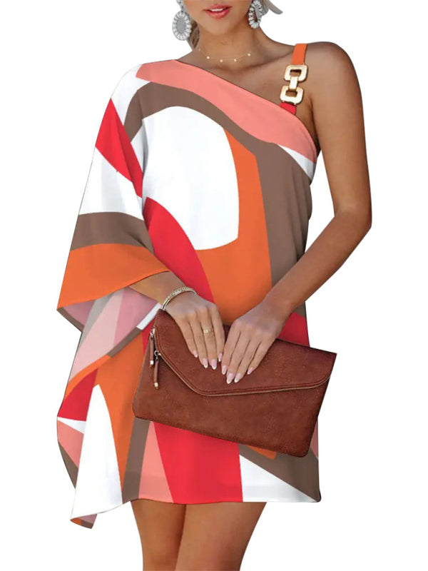 Blue Zone Planet |  Print Diagonal Neck Strapless Dress