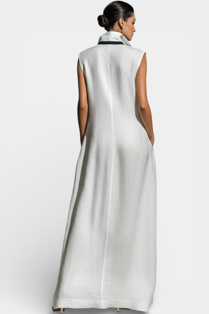 Graphic Sleeveless Maxi Jumpsuit with Contrasting Trim