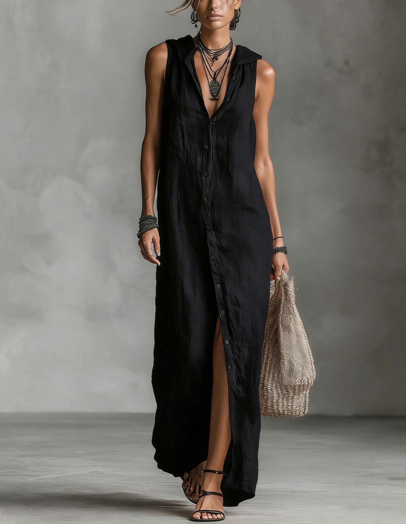 Independent Station 2026 Summer European And American Aliexpress Cross-Border New Style Breasted Dress Sleeveless Hooded Long Skirt Women'S Clothing