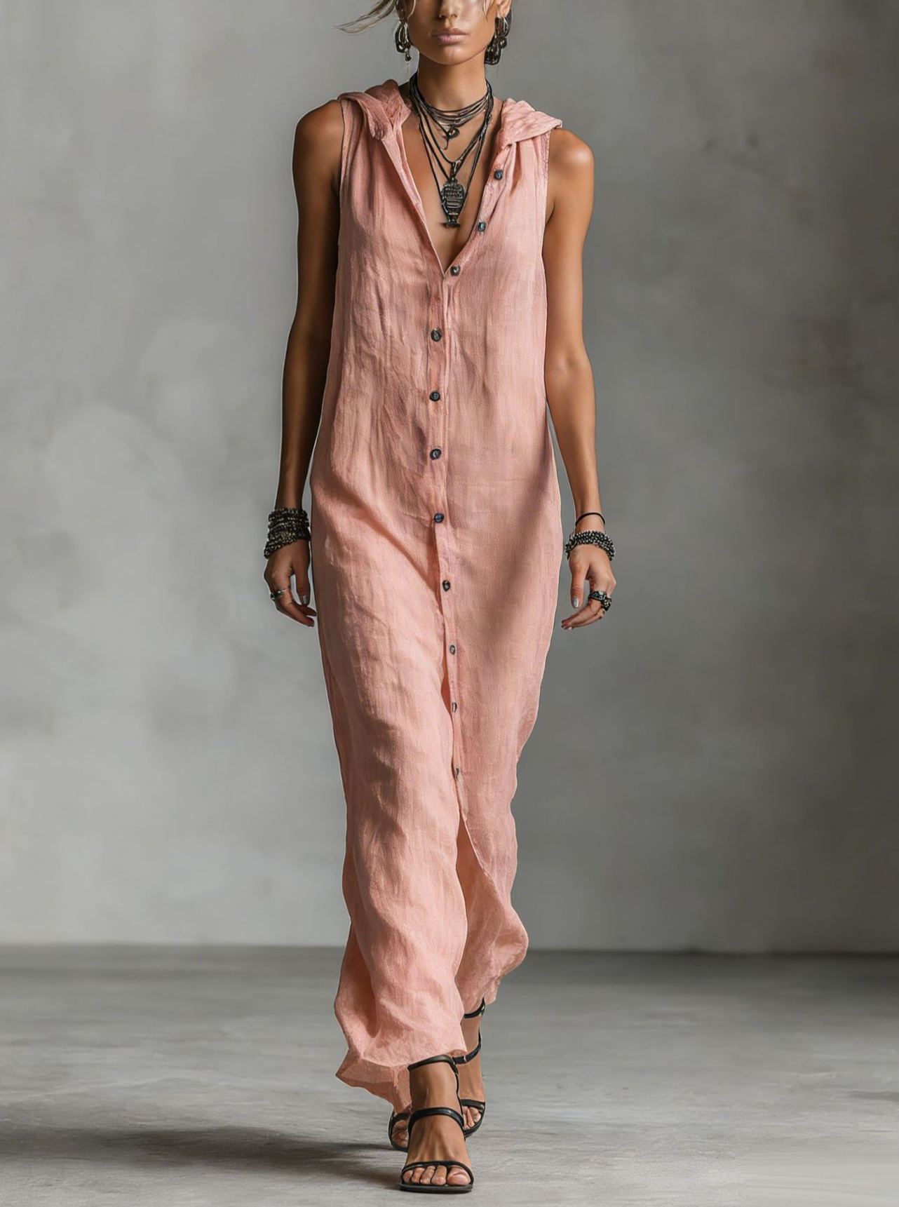 Independent Station 2026 Summer European And American Aliexpress Cross-Border New Style Breasted Dress Sleeveless Hooded Long Skirt Women'S Clothing