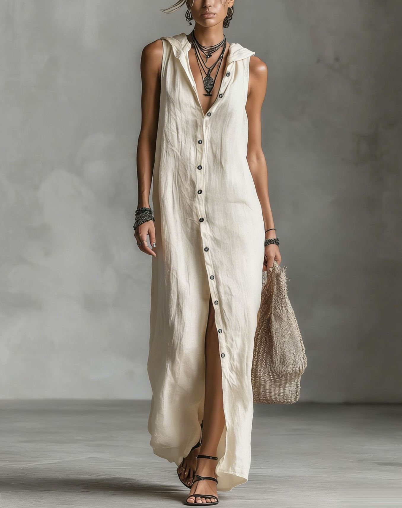 Independent Station 2026 Summer European And American Aliexpress Cross-Border New Style Breasted Dress Sleeveless Hooded Long Skirt Women'S Clothing