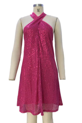 Elegant Halter Strapless Sequin Formal Dress