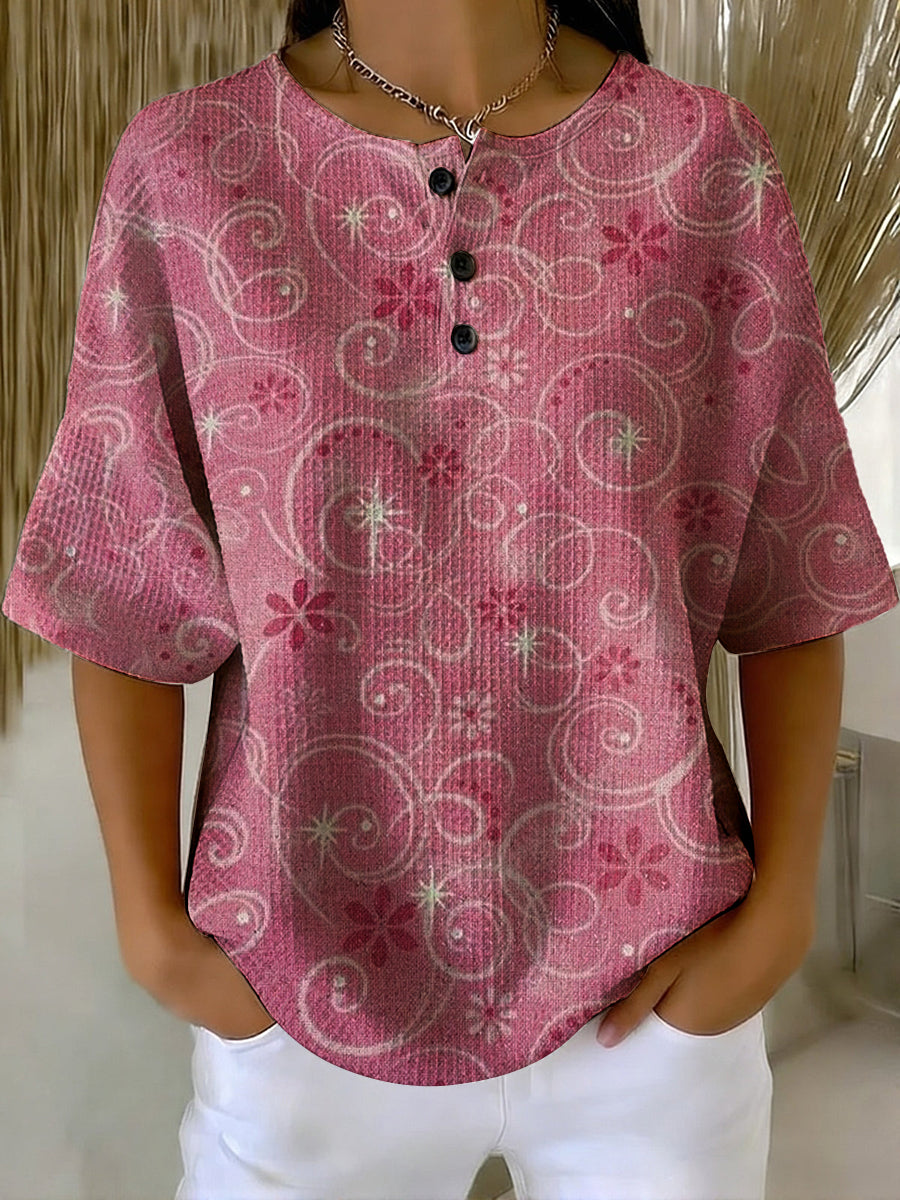 Women's Vintage Hippie Flowers Pattern Printed Casual Cotton Waffle Knit Sweatshirt