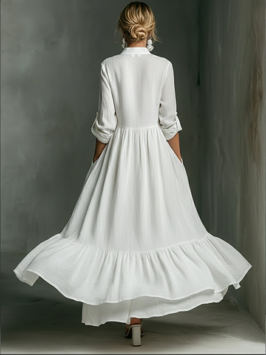 Elegant Women's Printed Maxi Dress With Ruffle Details.