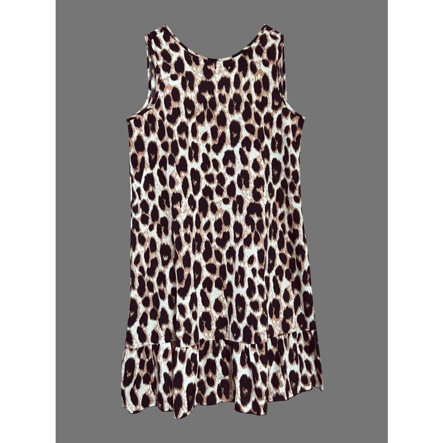Ruffled Hem Leopard Sleeveless Dress