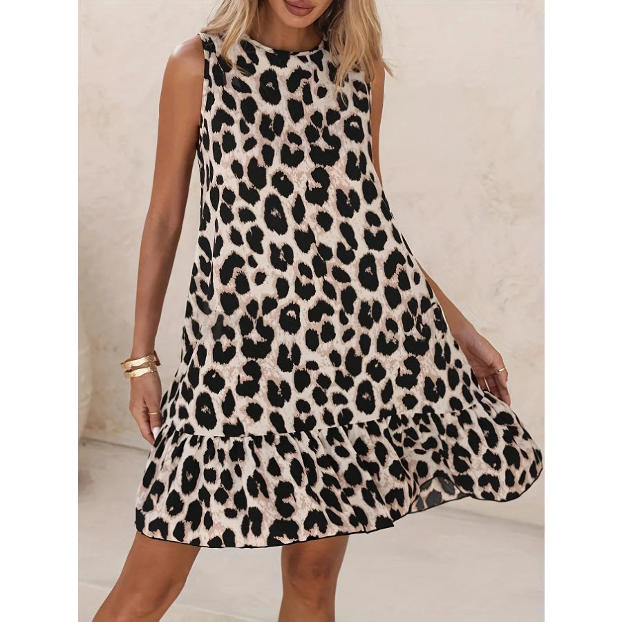 Ruffled Hem Leopard Sleeveless Dress