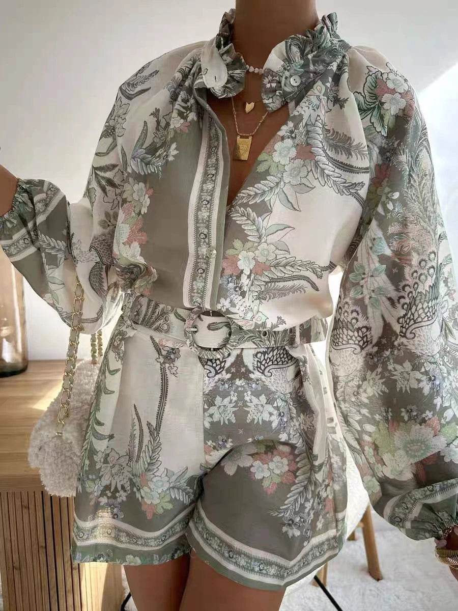 High Waist Shorts Fashion Shirt Linen Casual Temperament Suit New Women Suit