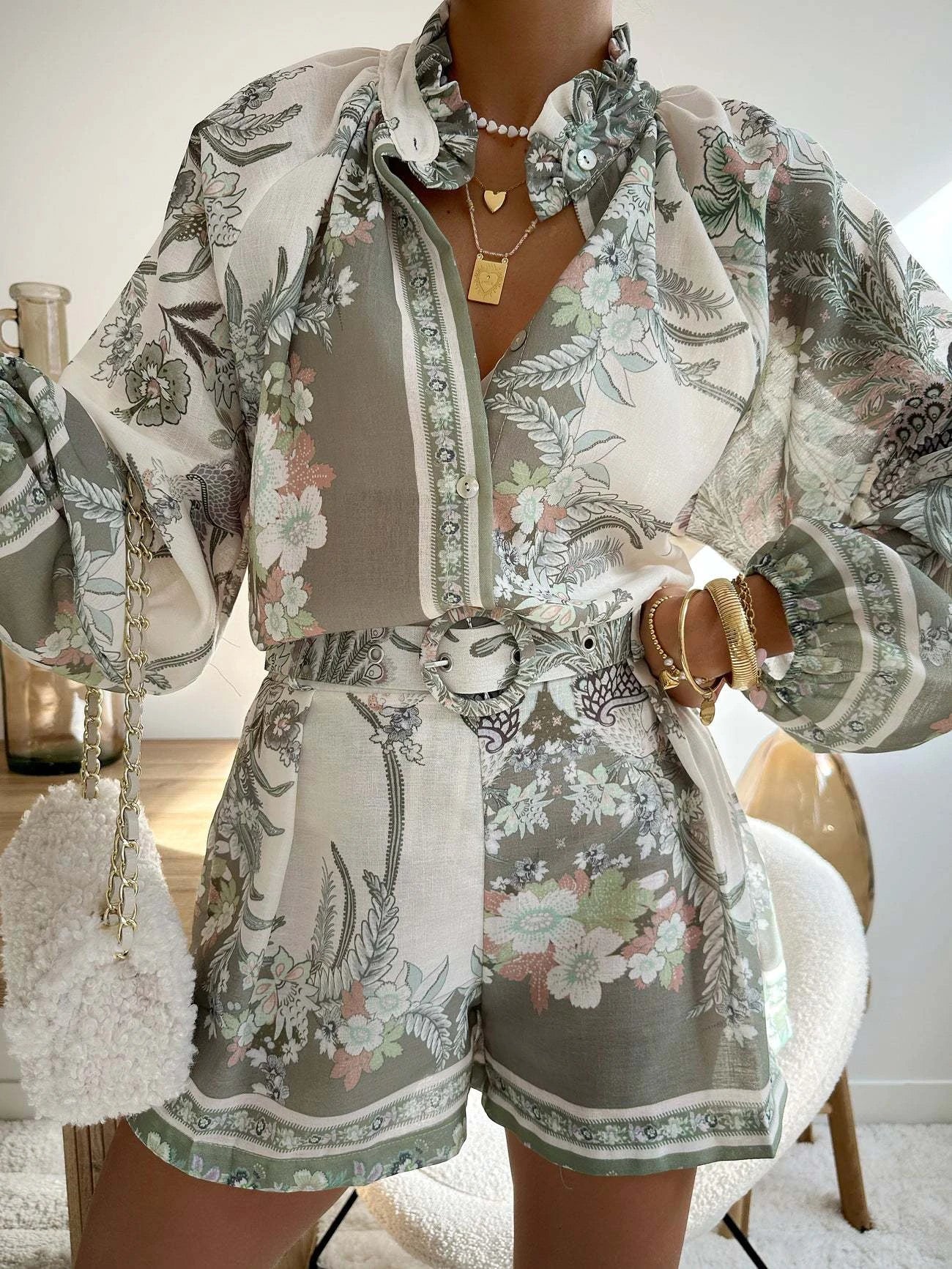 High Waist Shorts Fashion Shirt Linen Casual Temperament Suit New Women Suit