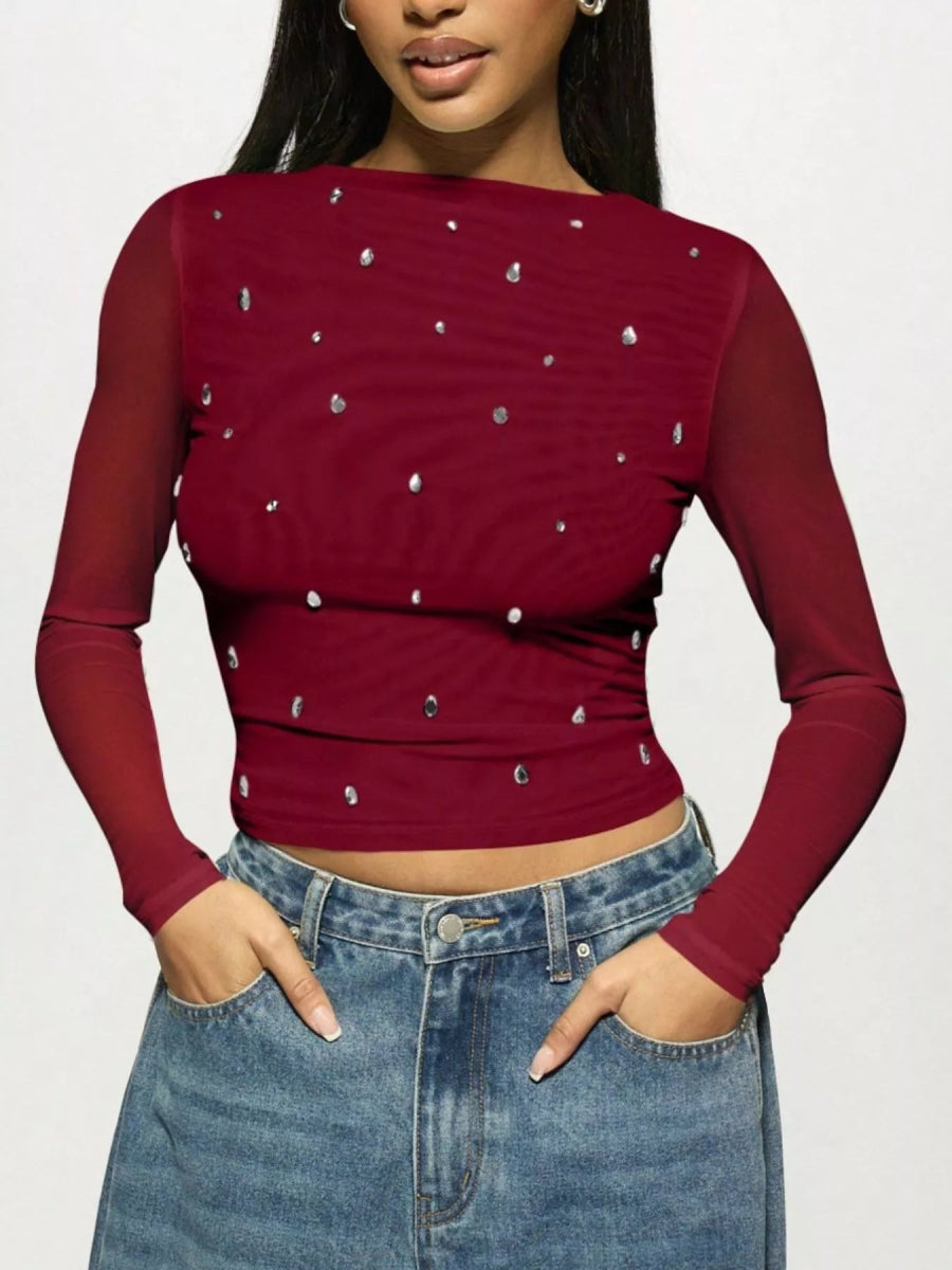 Rhinestone Embellished Long Sleeve T-Shirt