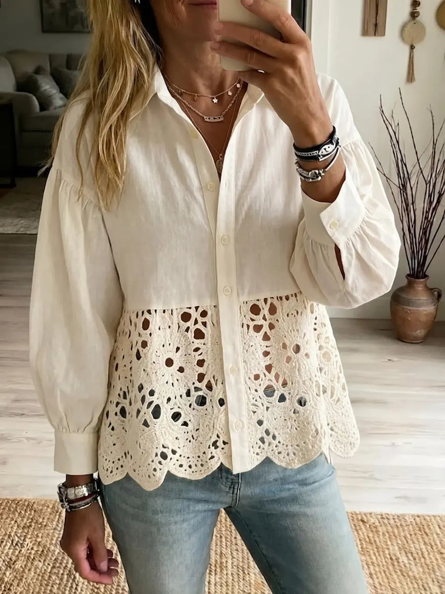 Cotton And Linen Lace Trim Shirt