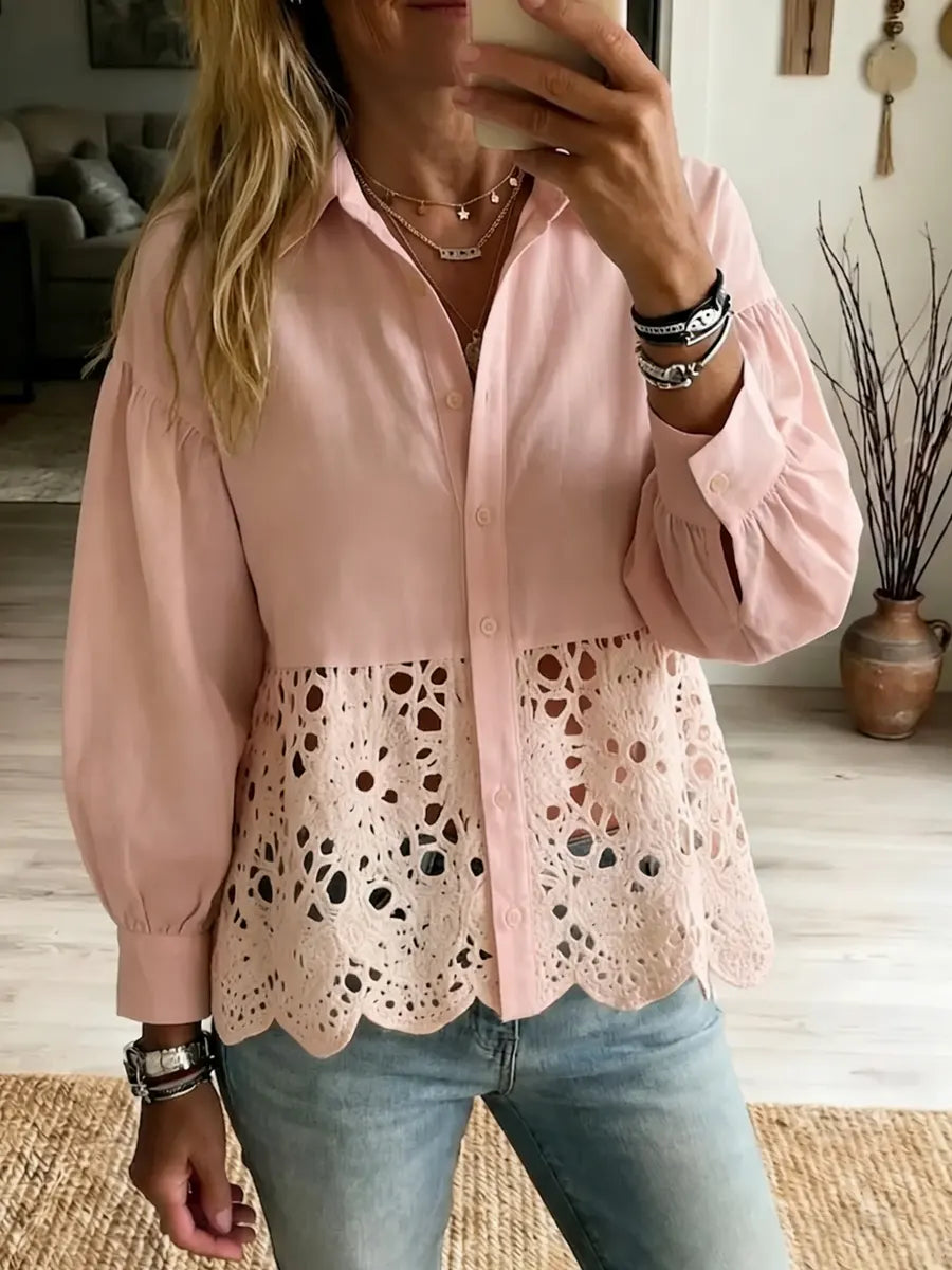 Cotton And Linen Lace Trim Shirt