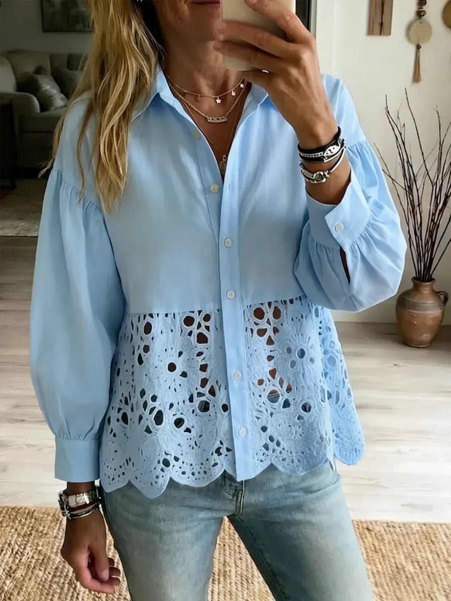 Cotton And Linen Lace Trim Shirt