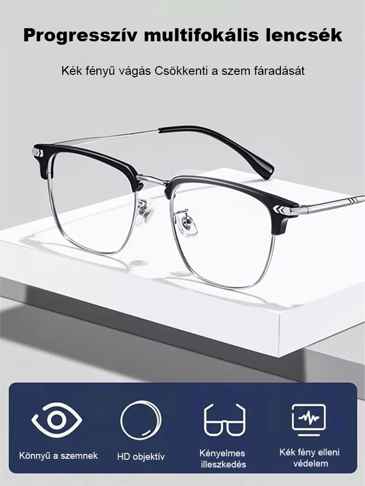 Automatikus zoom szemöldökrögzítő kékfény-szűrős olvasószemüveg