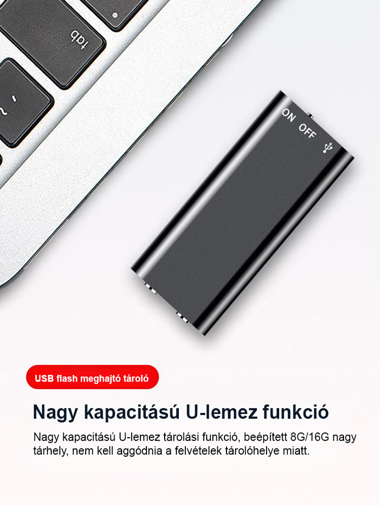 300 órás üzemidő】Egyszerűen elrejthető diktafon