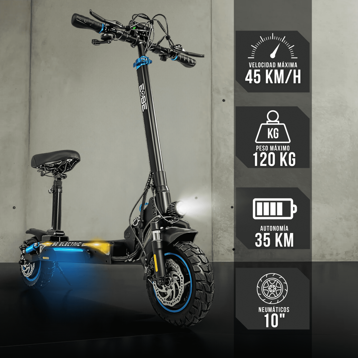 Scooter Electrico Plegable E-be Bx45 Monopatin 45km 1000w