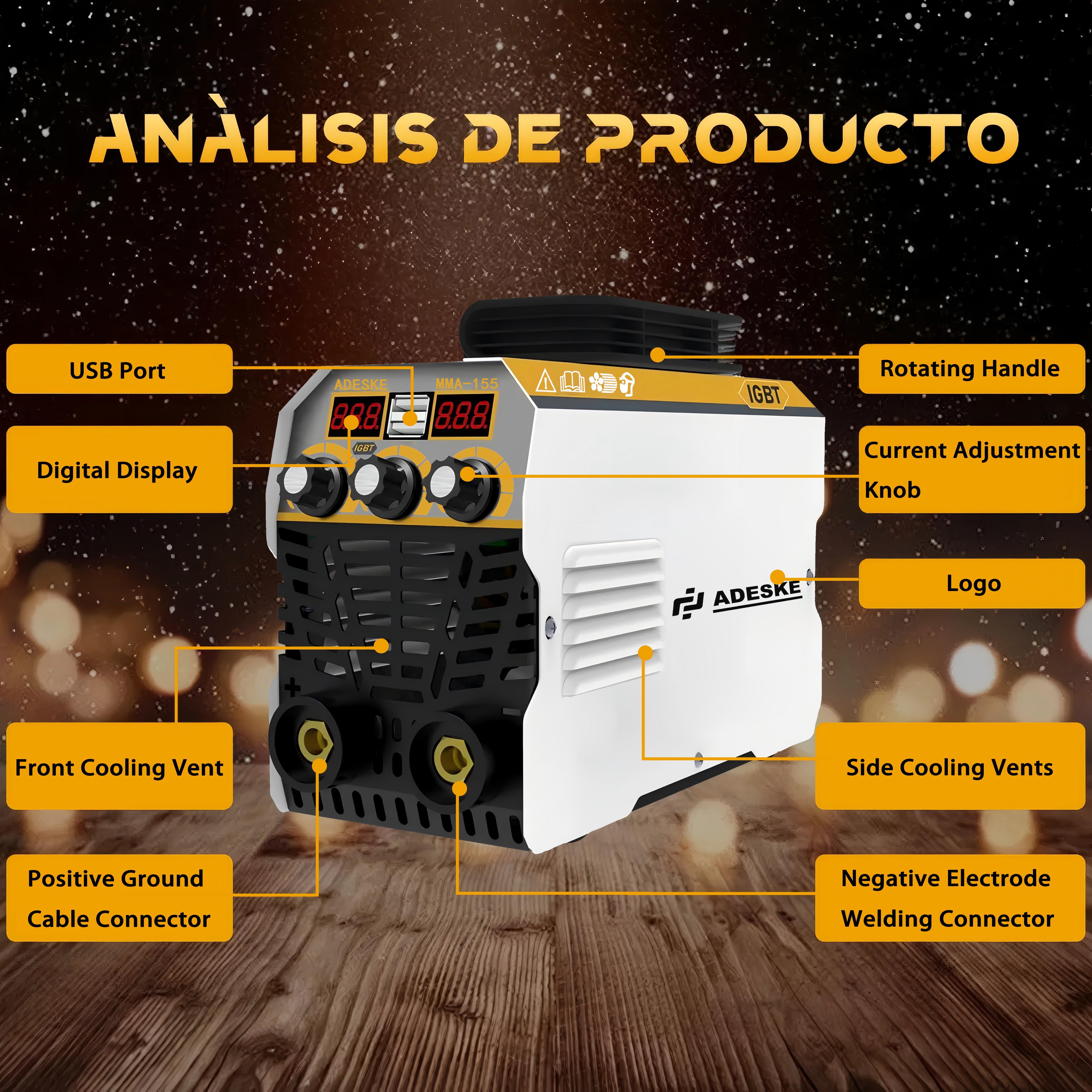 ADESKE MMA-155 Portable Welding Machine &ndash; Dual Voltage 110V/220V, 120A Output, Digital Display, Overload Protection, Complete Welding Kit for Home, Auto Repair & Construction