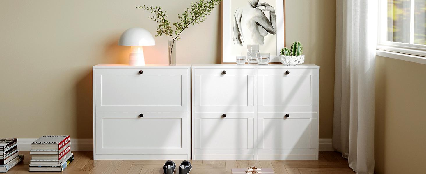 VOWNER Shoes Cabinet with 2 Flip Drawers for Narrow Entryway,Shoe Storage Cabinet Shoe Rack Organizer for Bedroom