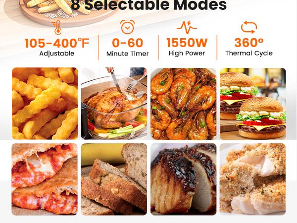 4.5 QT Glass Air Fryer - PFAS-Free & Dishwasher-Safe Basket, 8 Preset Touchscreen, 360&deg; View Cooking, for Healthy Meals in Minutes - White