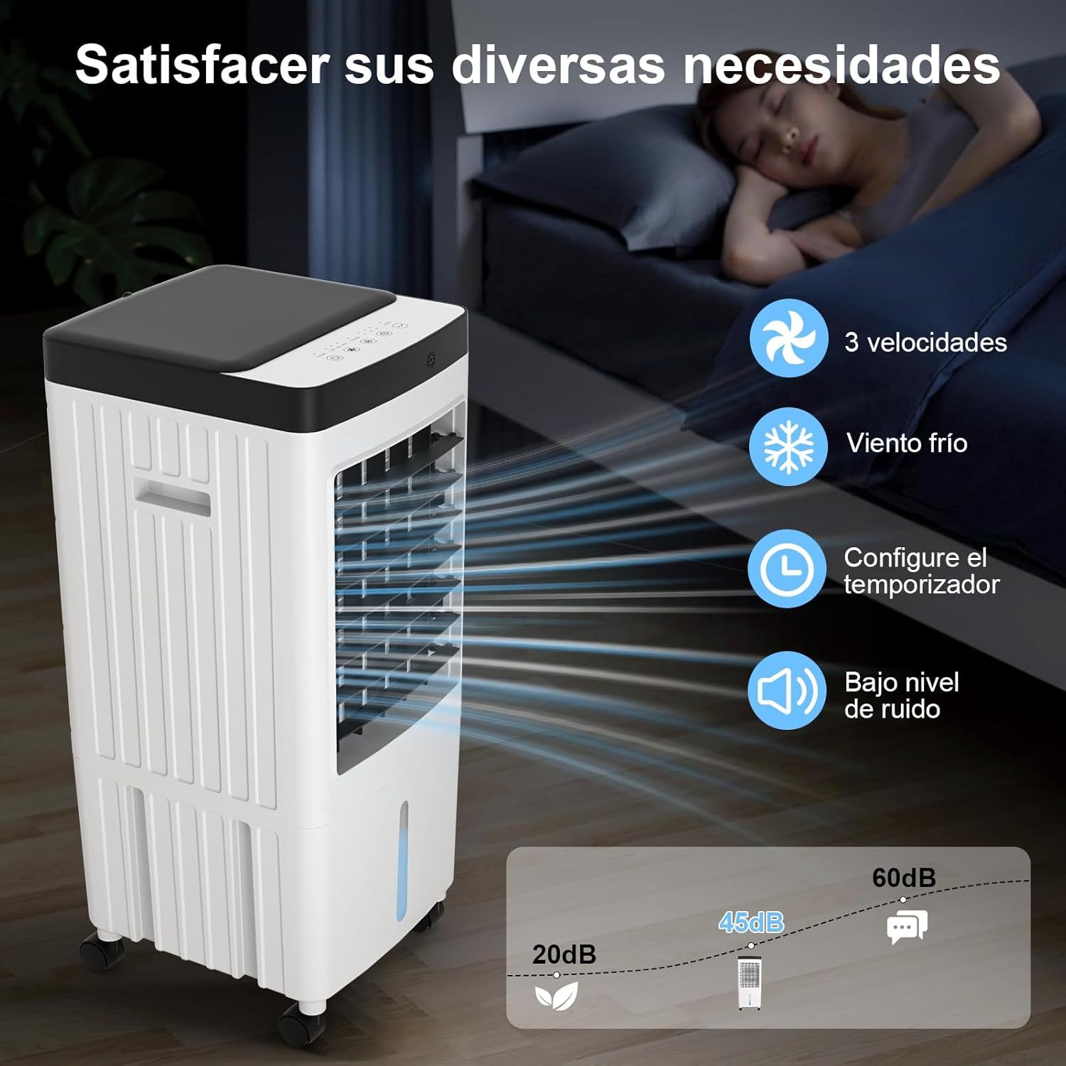 Aire Acondicionado PortatilEnfriador de Airecon Pantalla LED, con Tanque de 10L Control Remoto y Temporizador, Enfriamiento rápido de 120°，Adecuado para Hogar, Oficina