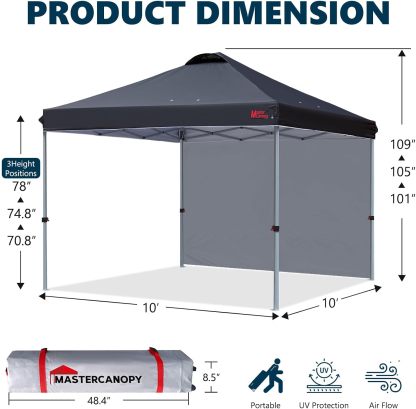 MasterCanopy - Tienda de campaña emergente Duradera Ez con 1 Pared Lateral (3 x 3 m, Negro)