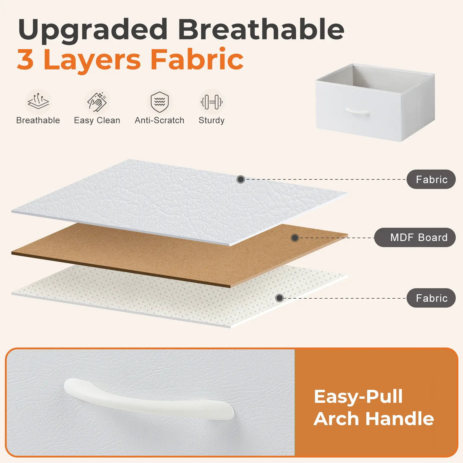 Cómoda para Dormitorio – Organizador con Cajones de Tela, Torre de Almacenamiento con 8 Contenedores de Tela, Estructura de Acero y Tapa de Madera