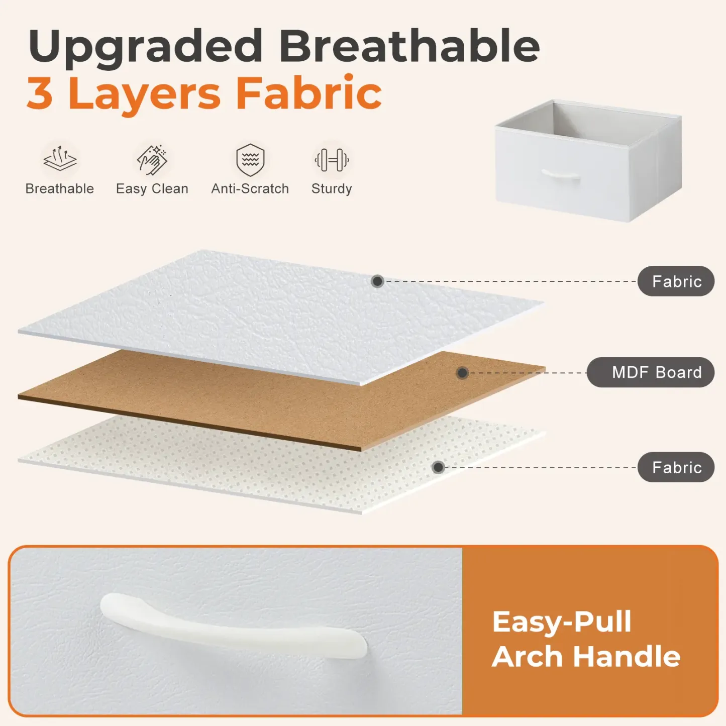Cómoda para Dormitorio – Organizador con Cajones de Tela, Torre de Almacenamiento con 8 Contenedores de Tela, Estructura de Acero y Tapa de Madera