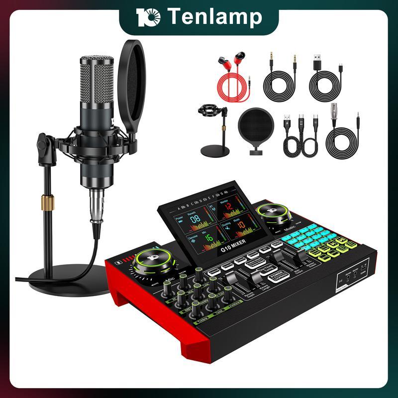【Exclusiva en vivo】 Kit de tarjeta de sonido y mezcla Tenlamp G10-P15