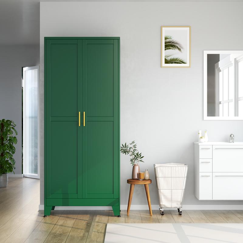 Alacena de 190 cm de alto, armario de cocina con 2 puertas y 5 estantes ajustables, de metal blanco, ideal para cocina, comedor, sala y baño.