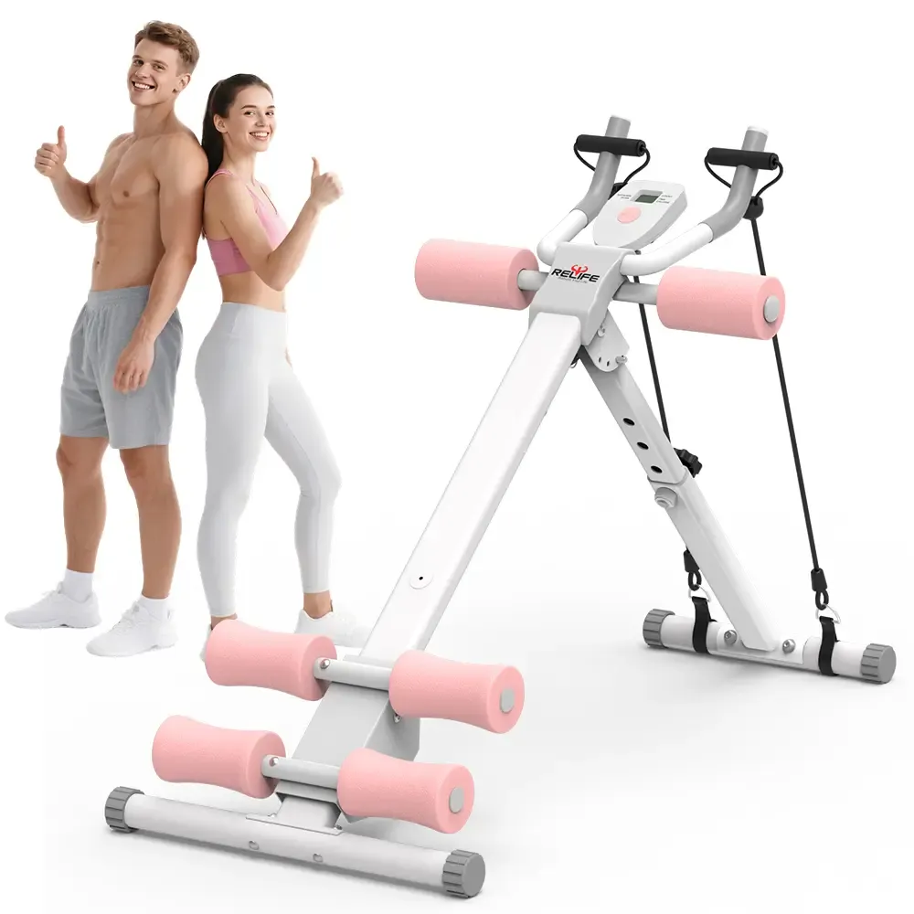 Máquina de Ejercicio Abdominal Ajustable – Con Monitor LCD, Protección de Rodillas, Plegable para Abdomen, Brazos y Glúteos, Entrenador de Core y Abdominales para Gimnasio en Casa