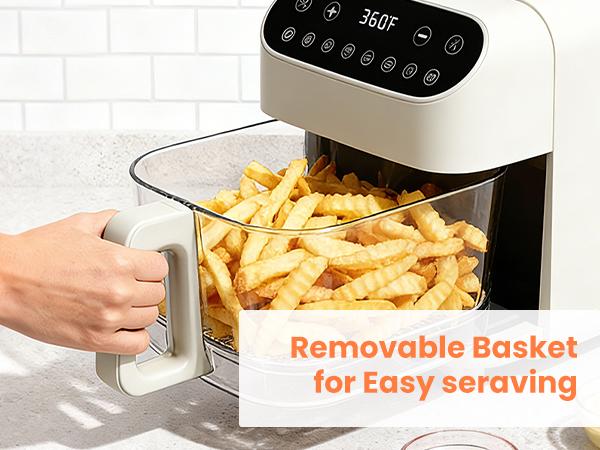 4.5 QT Glass Air Fryer - PFAS-Free & Dishwasher-Safe Basket, 8 Preset Touchscreen, 360&deg; View Cooking, for Healthy Meals in Minutes - White