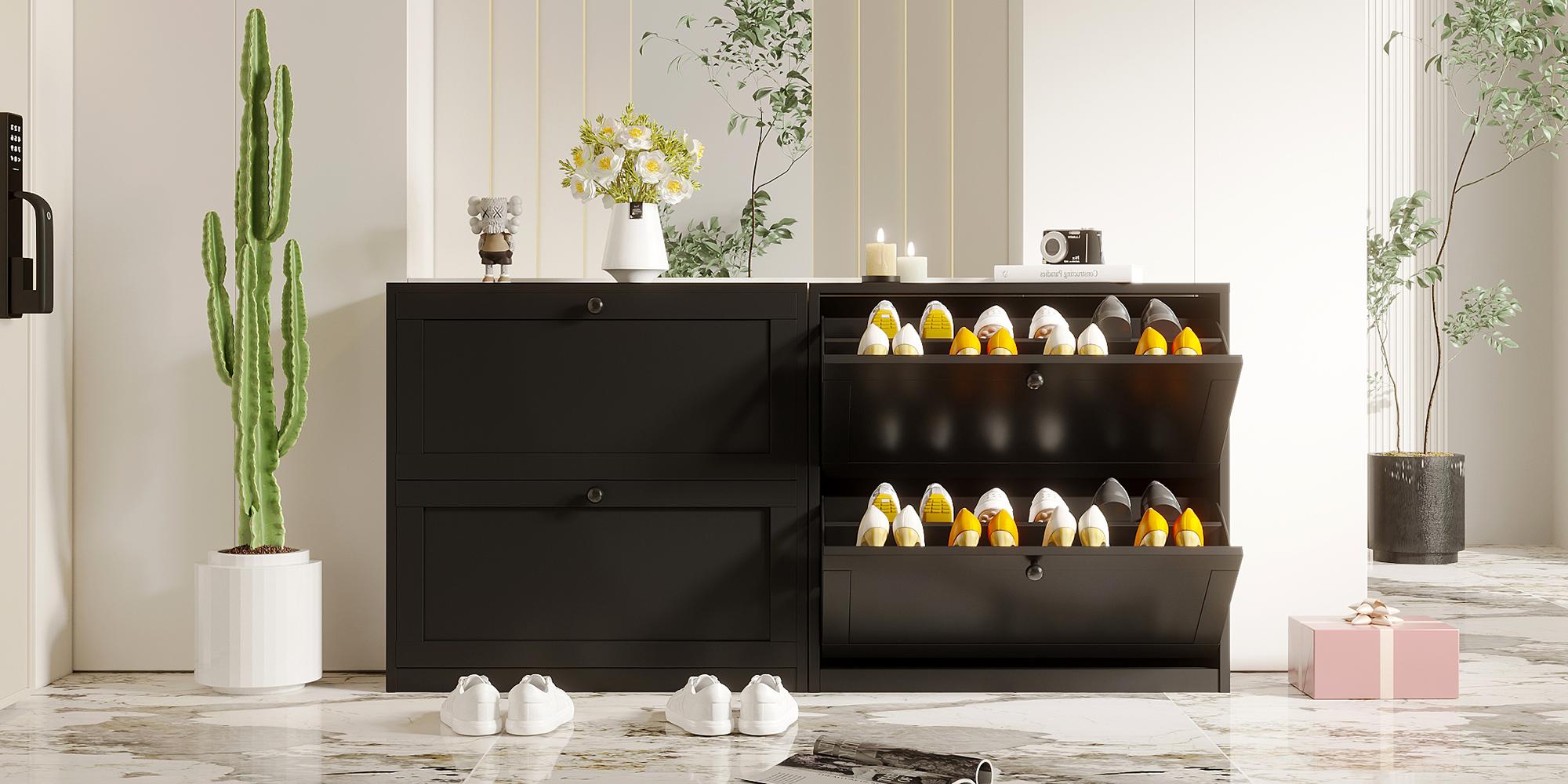 VOWNER Shoes Cabinet with 2 Flip Drawers for Narrow Entryway,Shoe Storage Cabinet Shoe Rack Organizer for Bedroom