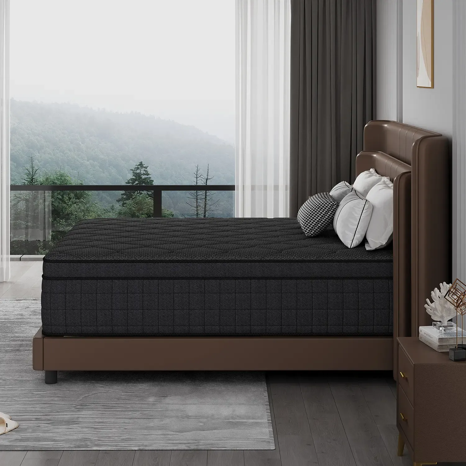 Colchón Híbrido de 8/10/12/14 Pulgadas – Twin, Full, Queen, King, Espuma Viscoelástica y Resortes, Firmeza Media, Soporte Lumbar, Ideal para Hogar, Habitaciones y Hoteles, Empaquetado en Caja, Regalo de Halloween o Navidad, Diseño Ergonómico, Moderno