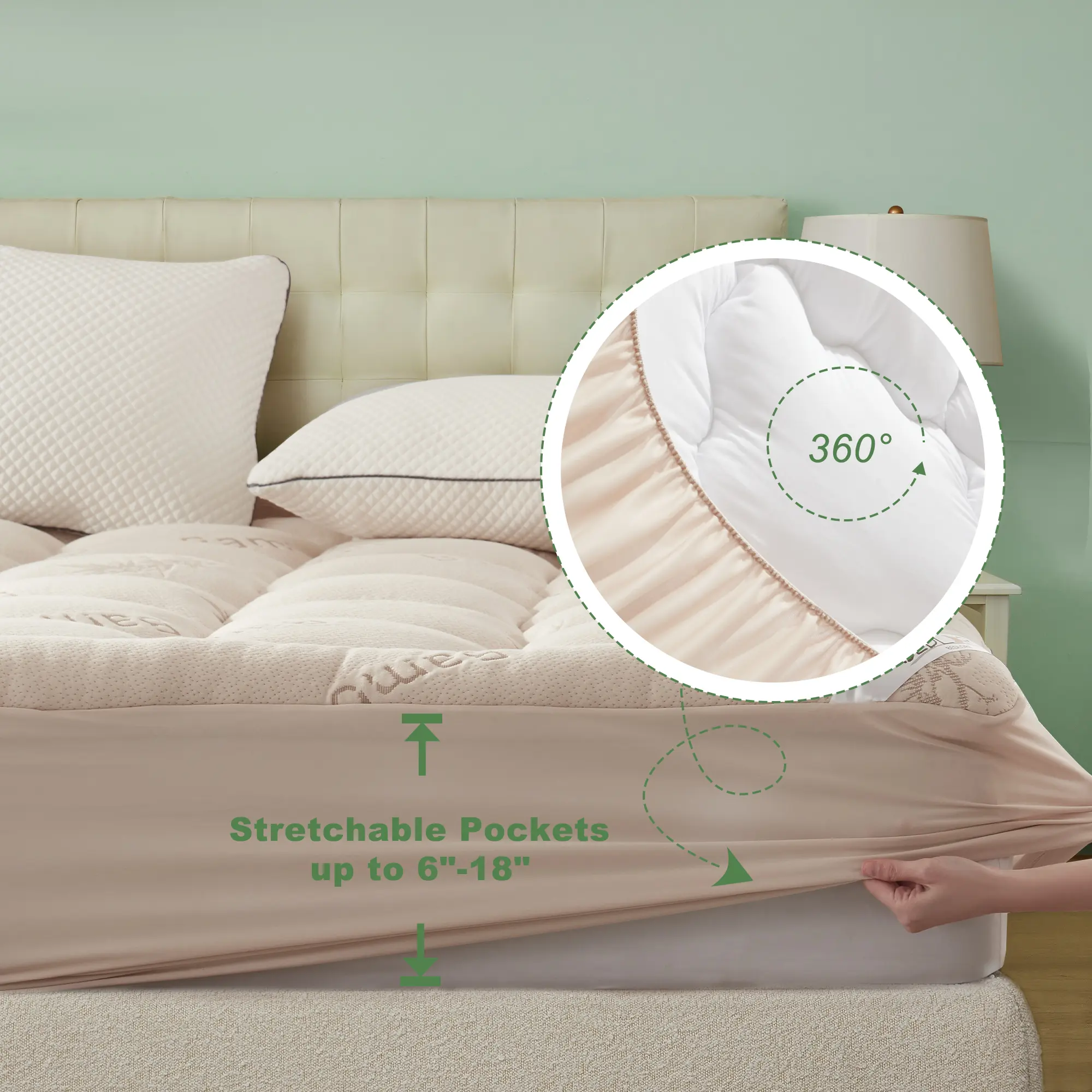 Protector de Colchón con Ajuste Profundo – Capa Pillow Top Esponjosa, Refrescante y Suave, Bolsillos Profundos (Para Colchones de 6 a 18 Pulgadas), Ideal para Dormitorio y Uso en Casa