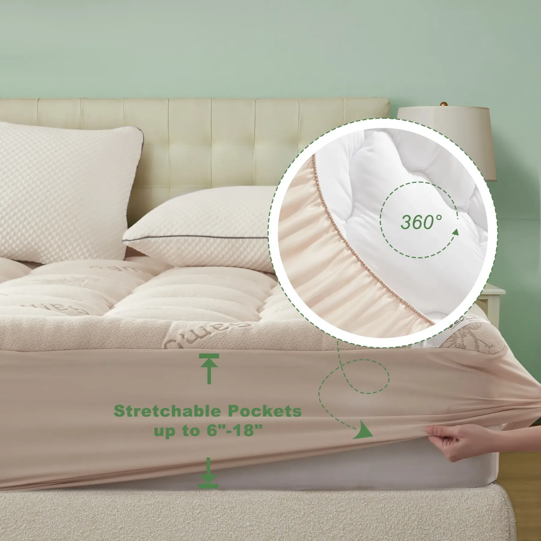 Protector de Colchón con Ajuste Profundo – Capa Pillow Top Esponjosa, Refrescante y Suave, Bolsillos Profundos (Para Colchones de 6 a 18 Pulgadas), Ideal para Dormitorio y Uso en Casa