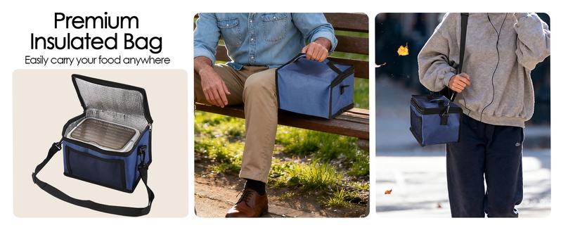 Cordless Electric Heated Lunch Box, 1.5L - 6.3Cups 20000mAh Rechargeable Battery Powered with Automatic Heating, Smart Timer, BPA Free,Including Spoon, Insulated Carry Bag, Removable Tray Divider