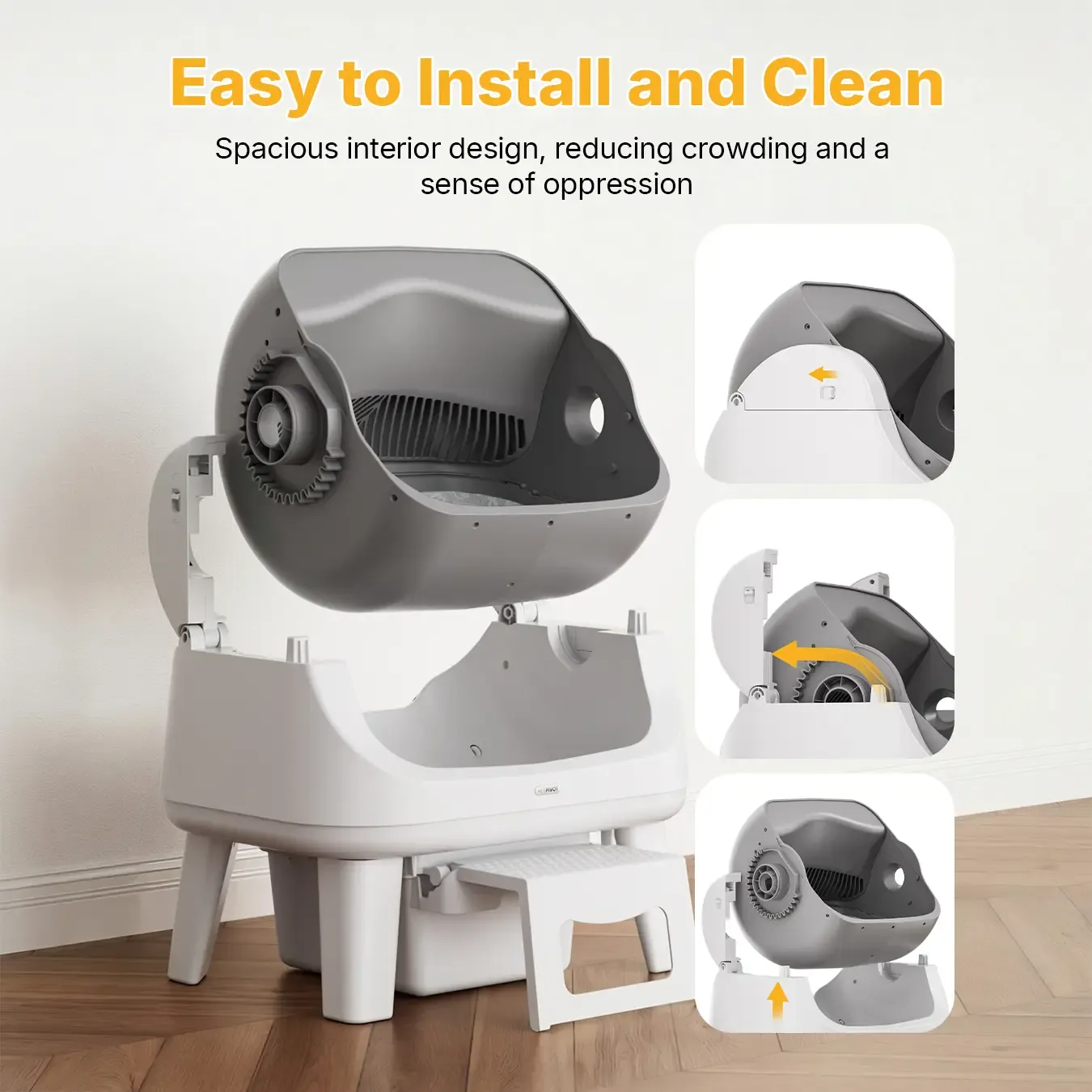 Arenero Automático para Gatos AutoScooper 12 con Tapa Abierta – Cajón de Desechos Sellado, Incluye Bolsas de Basura y Escalón de Entrada