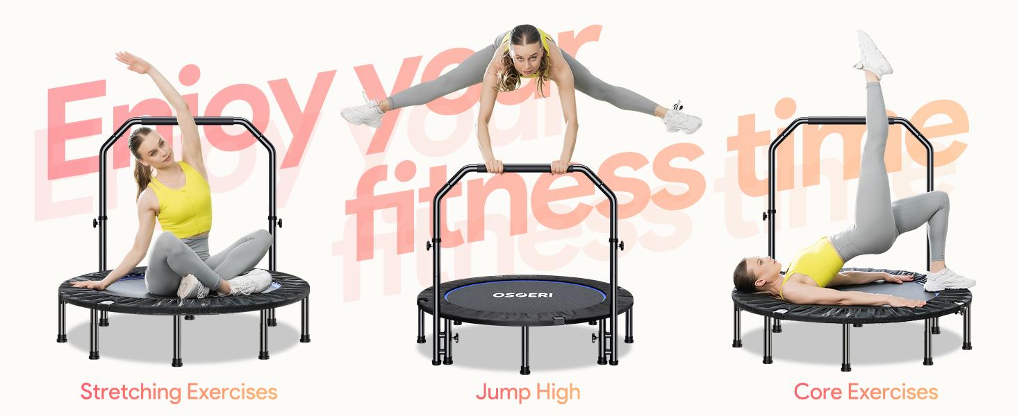 Osoeri 48" Rebounder Trampoline Foldable for Adults Max Load 450lbs, Mini Trampoline with Adjustable Foam Handle for Adults, Fitness Trampoline Indoor/Garden Workout