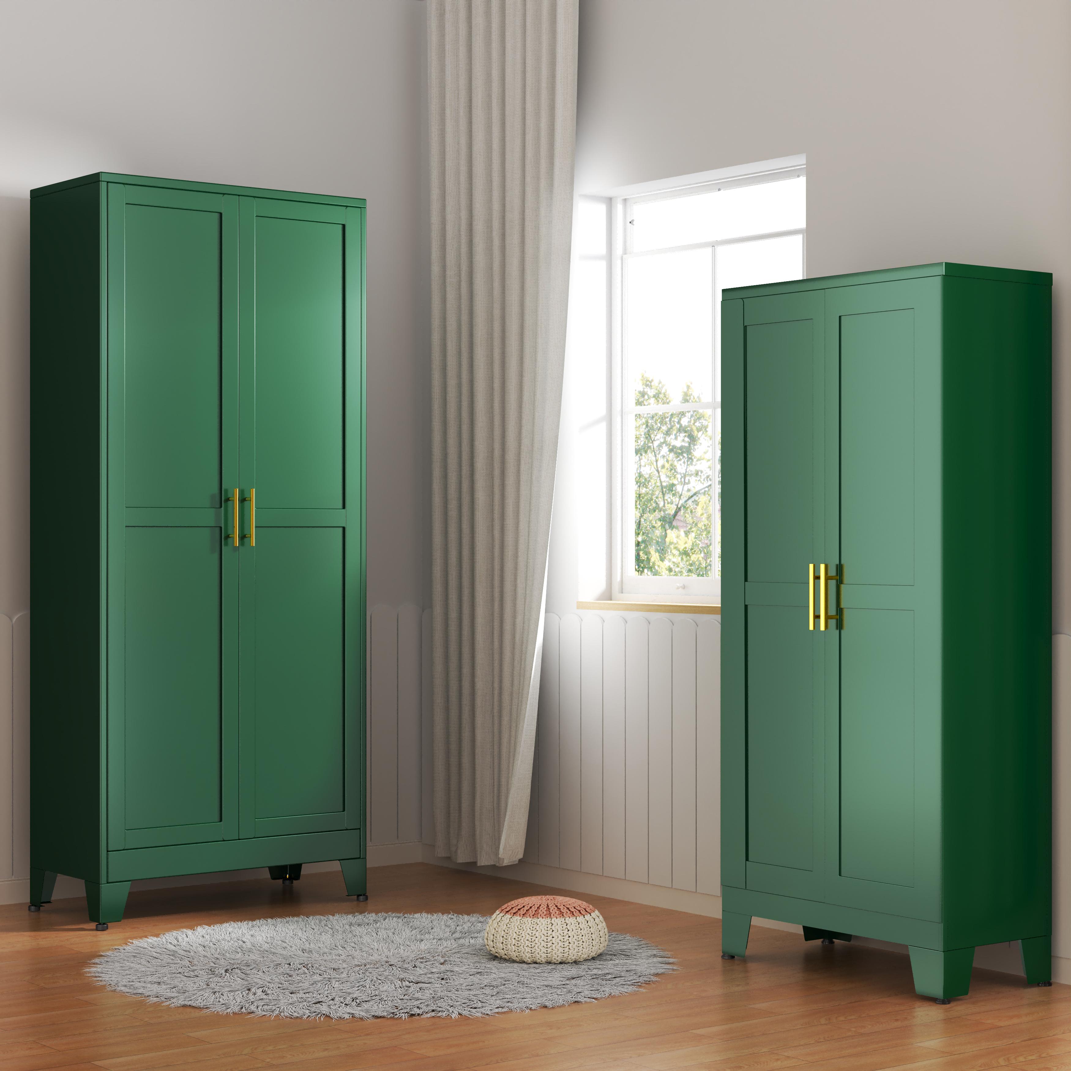 75.2" Tall Pantry Cabinet, Kitchen Pantry Storage Cabinets with 2 Door and 5 Adjustable Shelves, White Metal Pantry Storage Cabinet, Cupboard for Kitchen, Dining Room, Living Room and Bathroom Organizer