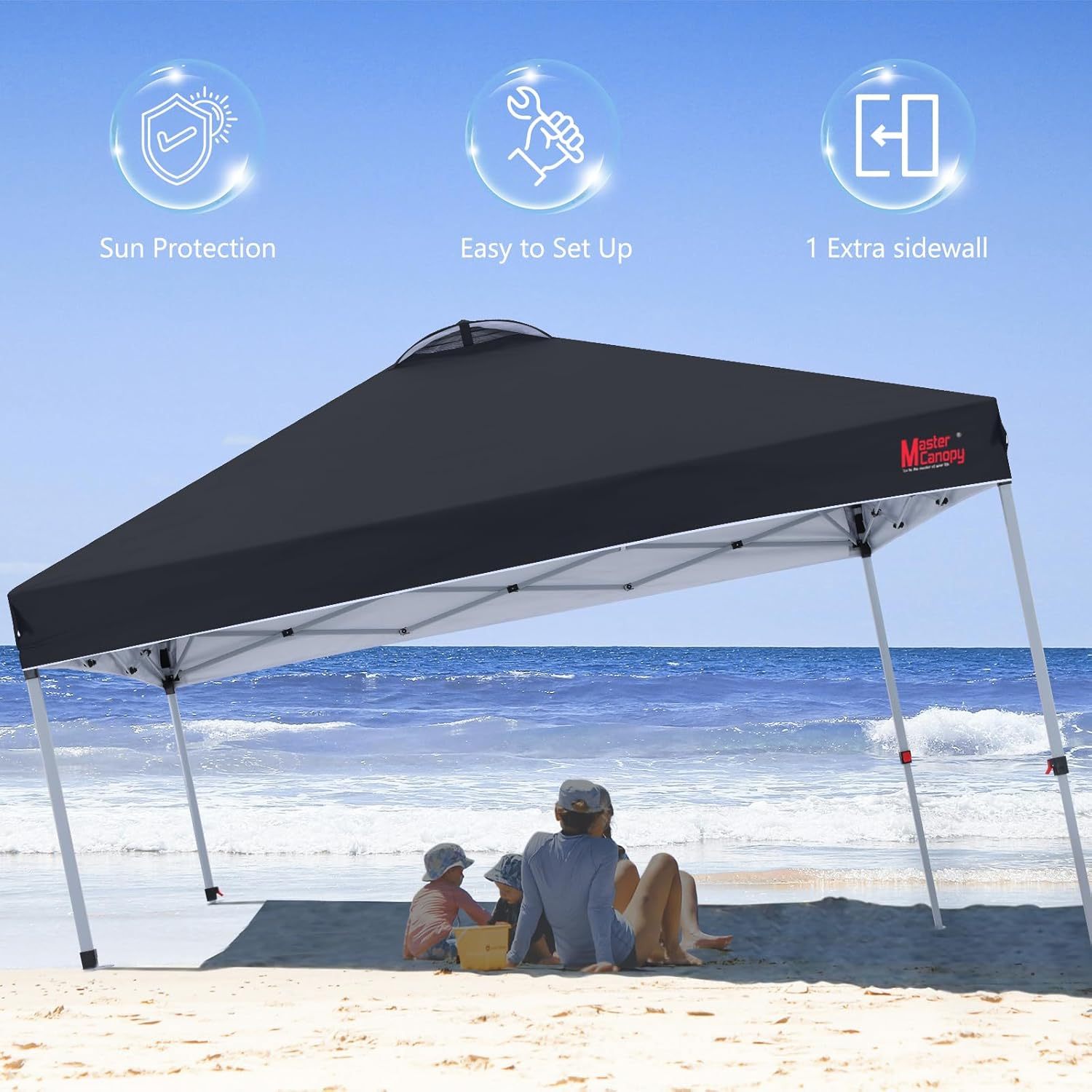 MasterCanopy - Tienda de campaña emergente Duradera Ez con 1 Pared Lateral (3 x 3 m, Negro)