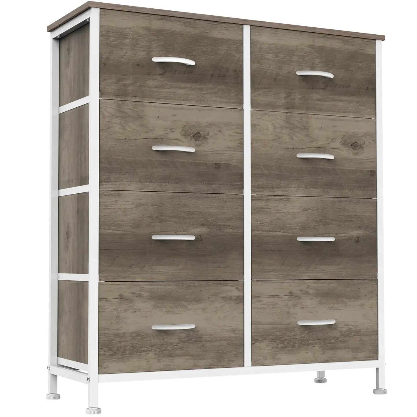 Cómoda para Dormitorio – Organizador con Cajones de Tela, Torre de Almacenamiento con 8 Contenedores de Tela, Estructura de Acero y Tapa de Madera